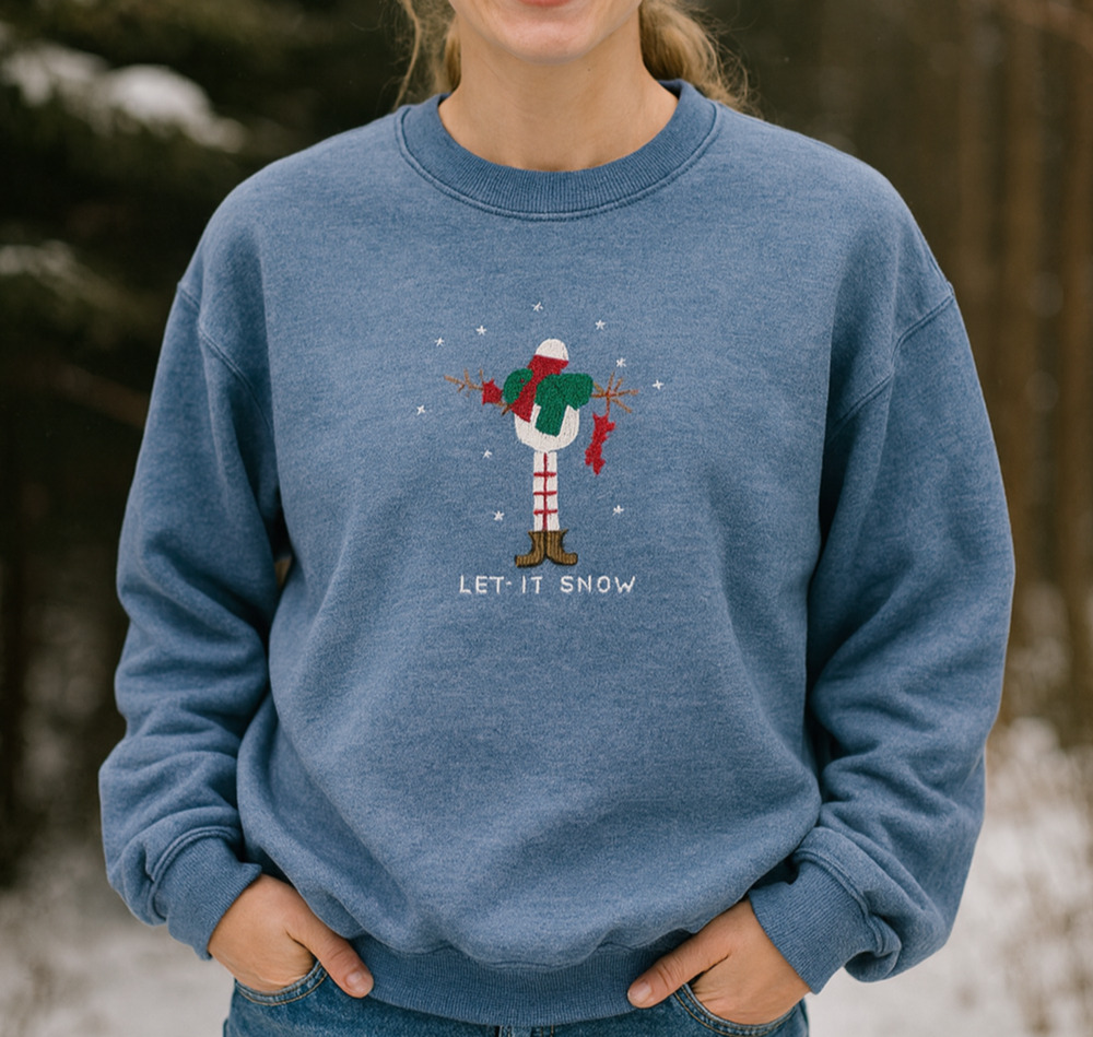 NWT VTG Lee Sweatshirt Unisex XL Blue “Let It Snow” Embroidered Winter Holiday